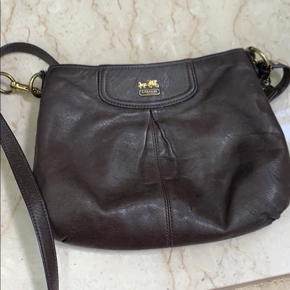 Coach crossbody brown leather purple lined